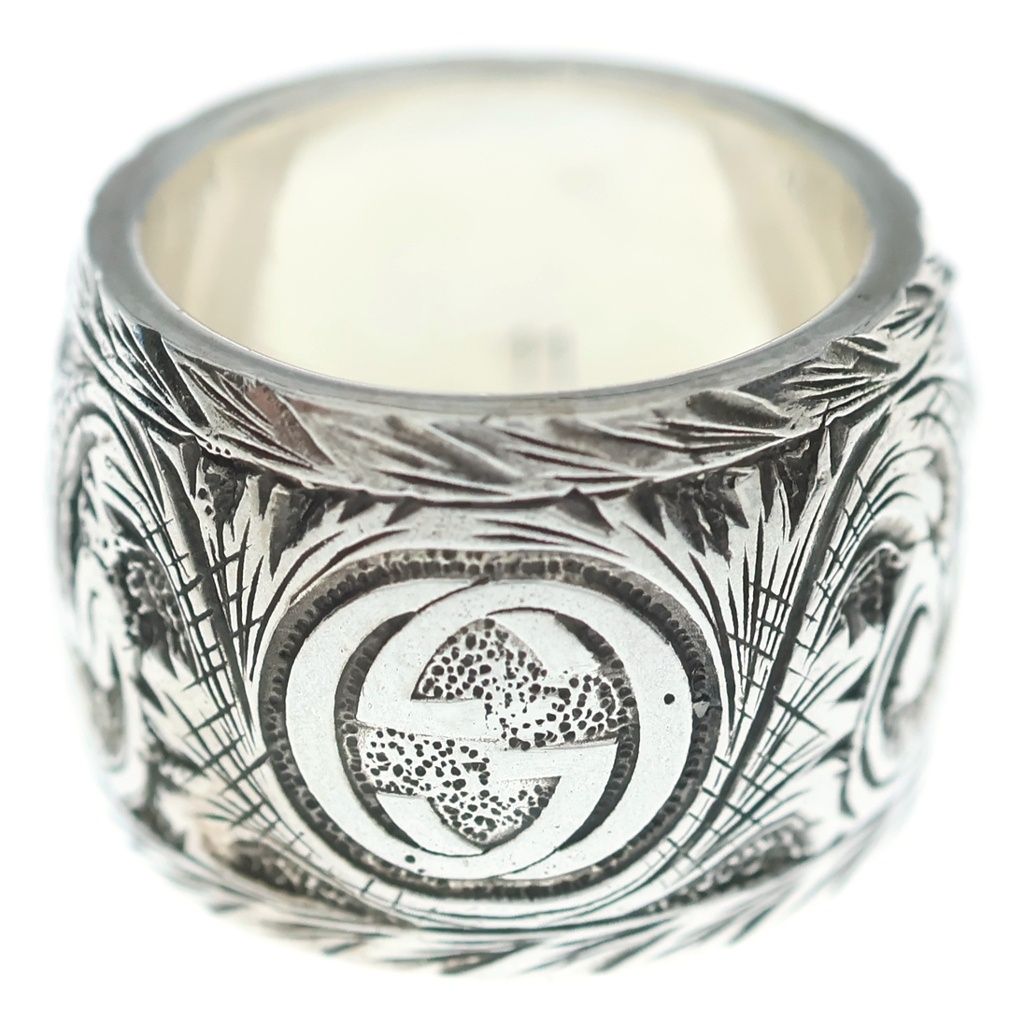Gucci Garden Green Stone Tiger Head Ring Silver — view 2