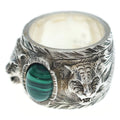 Gucci Garden Green Stone Tiger Head Ring Silver