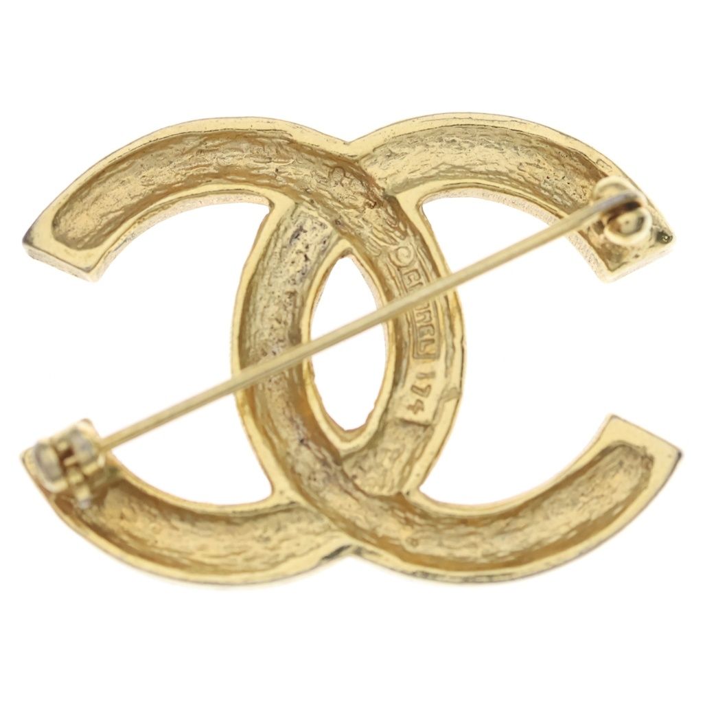 Chanel CC Logo Rhinestone Brooch Pin Badge Gold — view 2