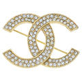 Chanel CC Logo Rhinestone Brooch Pin Badge Gold