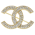 Chanel CC Logo Rhinestone Brooch Pin Badge Gold