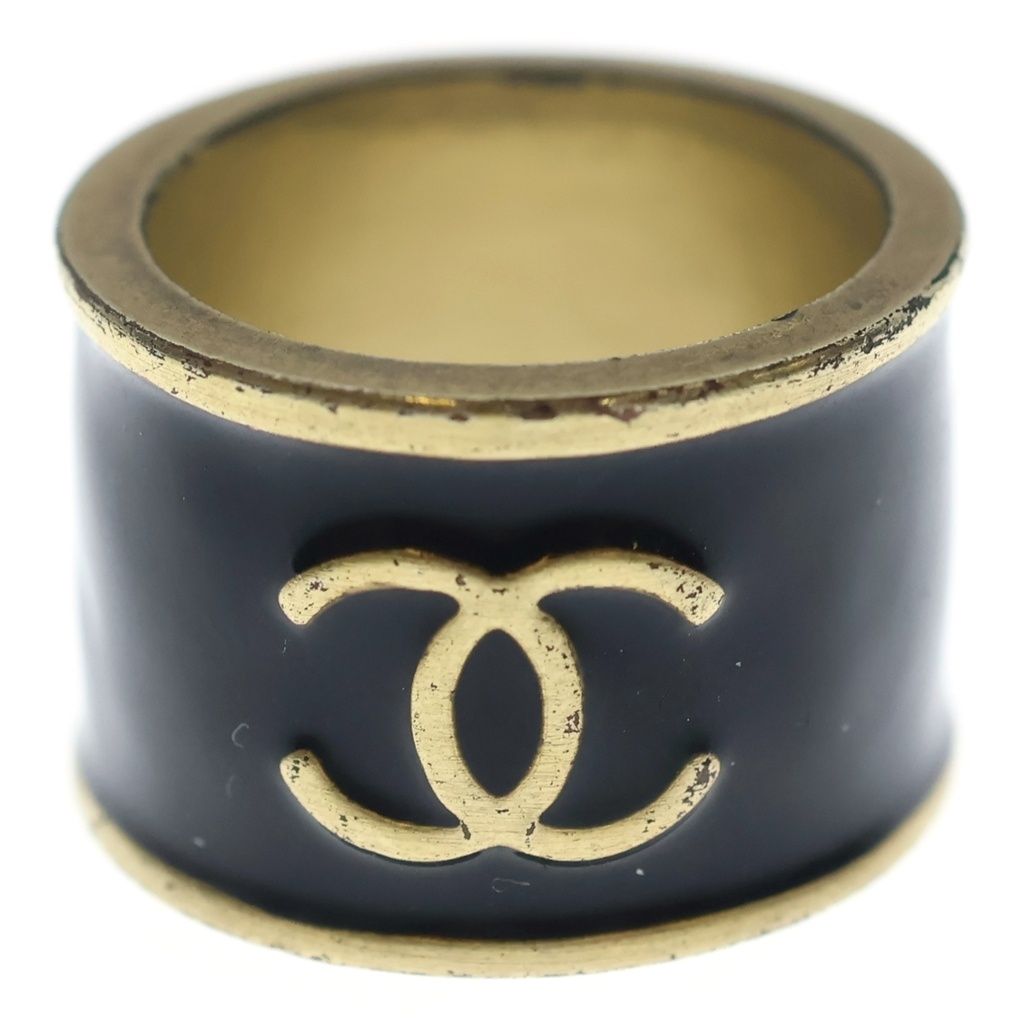 Chanel CC Logo Heart Ring Black Gold