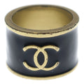 Chanel CC Logo Heart Ring Black Gold