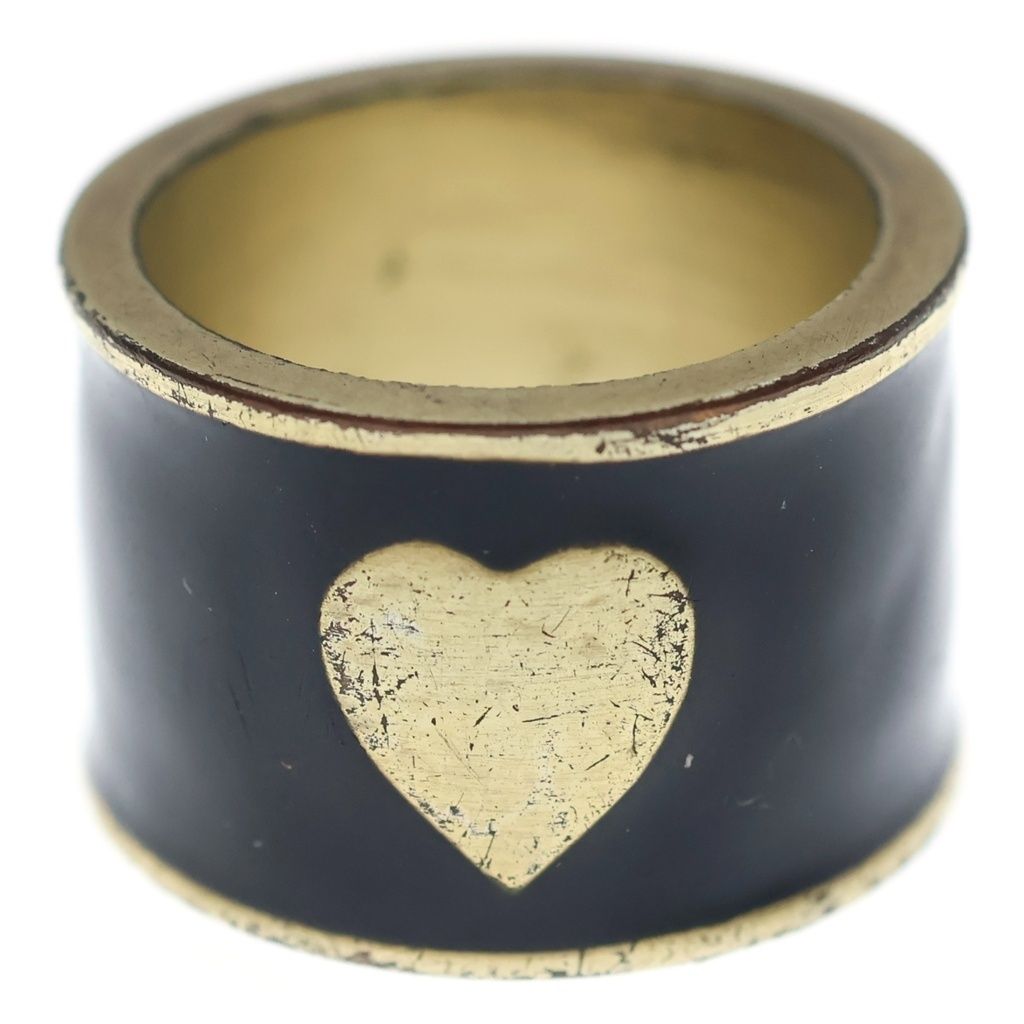 Chanel CC Logo Heart Ring Black Gold — view 2
