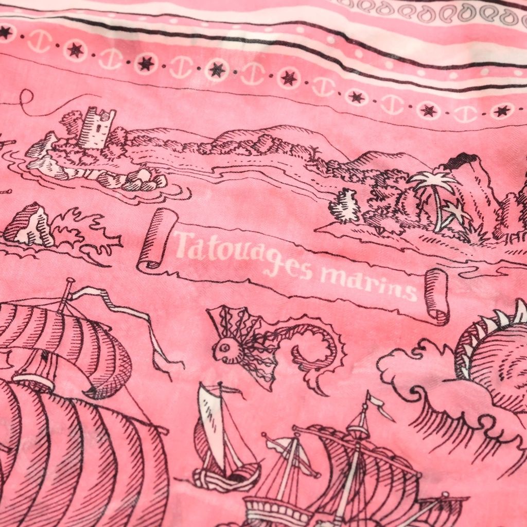 Hermes Carre Sailor Tattoo Large Silk Scarf Shawl Pink