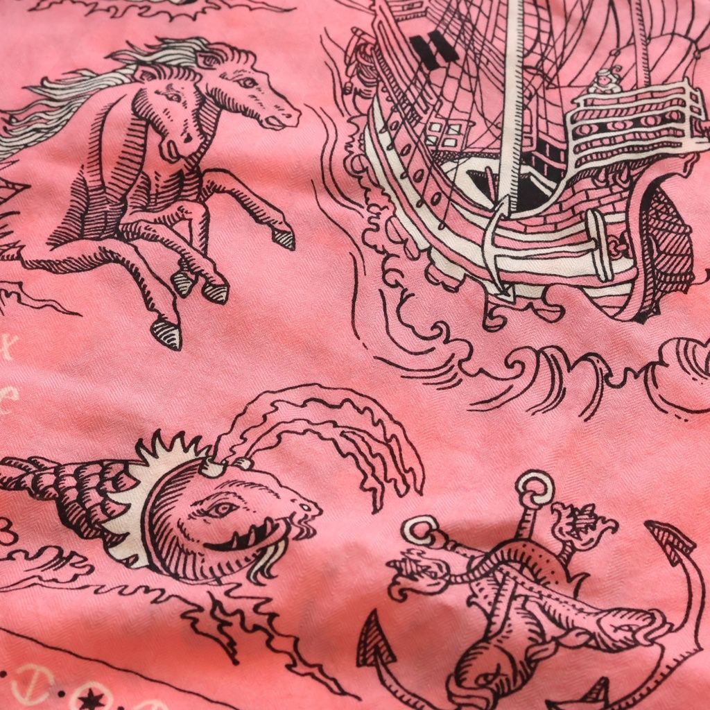 Hermes Carre Sailor Tattoo Large Silk Scarf Shawl Pink