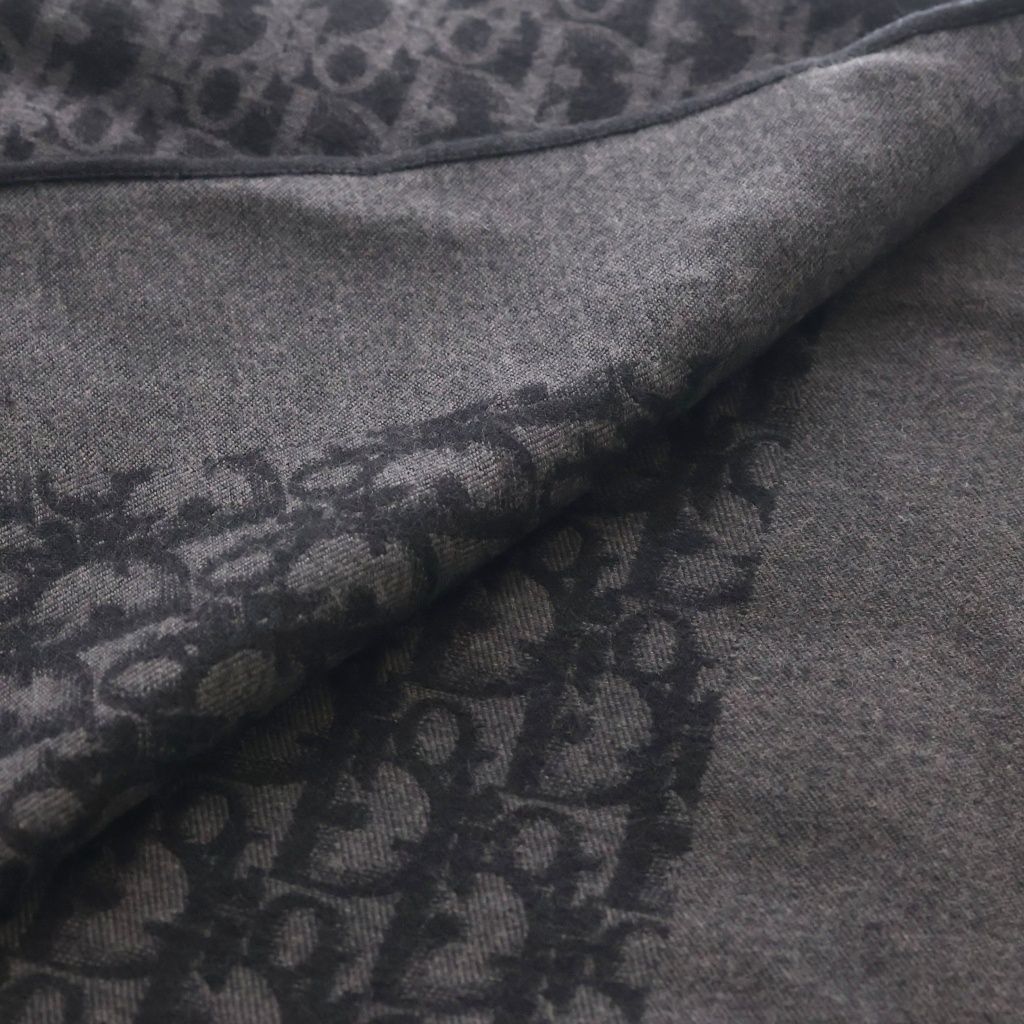 Dior Oblique All Over Wool Fringe Large Shawl Black Scarf — view 4