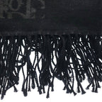 Dior Oblique All Over Wool Fringe Large Shawl Black Scarf — view 3