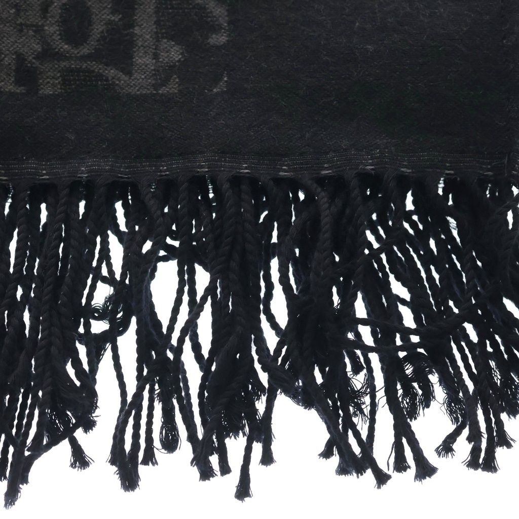 Dior Oblique All Over Wool Fringe Large Shawl Black Scarf — view 3