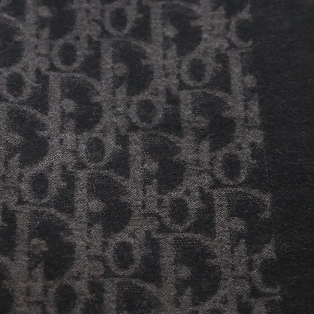 Dior Oblique All Over Wool Fringe Large Shawl Black Scarf — view 2