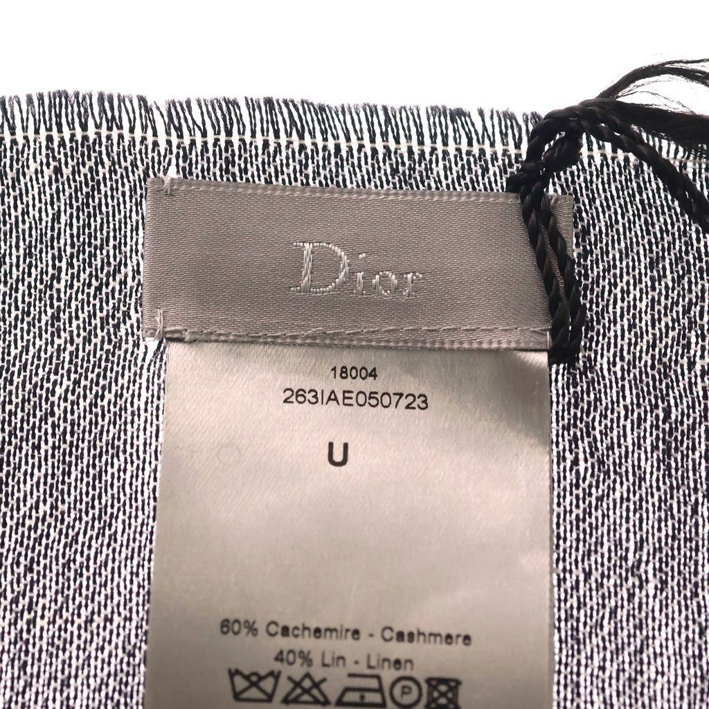 Dior Logo Cashmere Fringe Shawl Scarf Gray