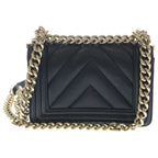 Chanel Boy Mini Chez Blanc Stitch Caviar Leather Gold Chain Shoulder Bag Plate — view 2