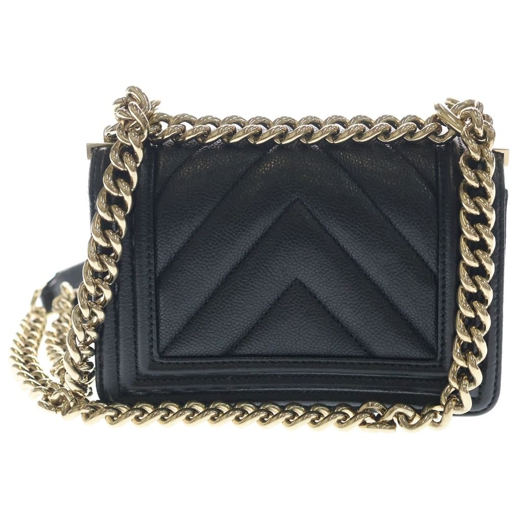 Chanel Boy Mini Chez Blanc Stitch Caviar Leather Gold Chain Shoulder Bag Plate — view 2