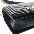 Chanel Boy Mini Chez Blanc Stitch Caviar Leather Gold Chain Shoulder Bag Plate — view 5