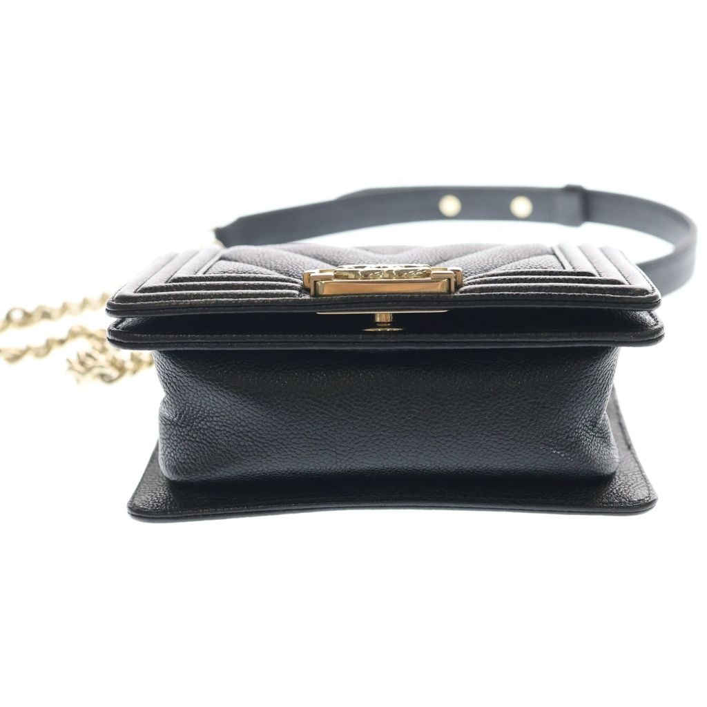 Chanel Boy Mini Chez Blanc Stitch Caviar Leather Gold Chain Shoulder Bag Plate — view 4