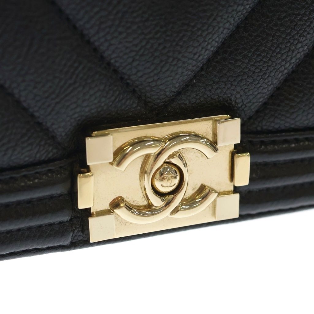 Chanel Boy Mini Chez Blanc Stitch Caviar Leather Gold Chain Shoulder Bag Plate — view 6