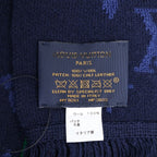 Louis Vuitton Nba Echarpe Monogram Logo Leather Patch Wool Fringe Scarf Navy — view 6