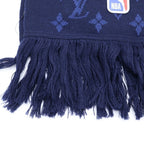 Louis Vuitton Nba Echarpe Monogram Logo Leather Patch Wool Fringe Scarf Navy — view 2