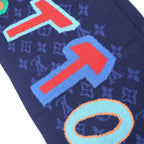 Louis Vuitton Nba Echarpe Monogram Logo Leather Patch Wool Fringe Scarf Navy — view 5