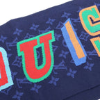 Louis Vuitton Nba Echarpe Monogram Logo Leather Patch Wool Fringe Scarf Navy — view 4