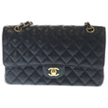 Chanel Quilted 25 Caviar Leather Double Flap Chain Shoulder Bag Gold Black