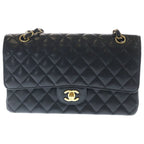 Chanel Quilted 25 Caviar Leather Double Flap Chain Shoulder Bag Gold Black