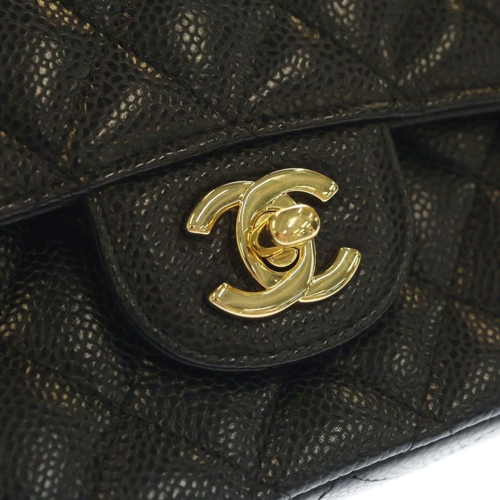 Chanel Quilted 25 Caviar Leather Double Flap Chain Shoulder Bag Gold Black — view 6
