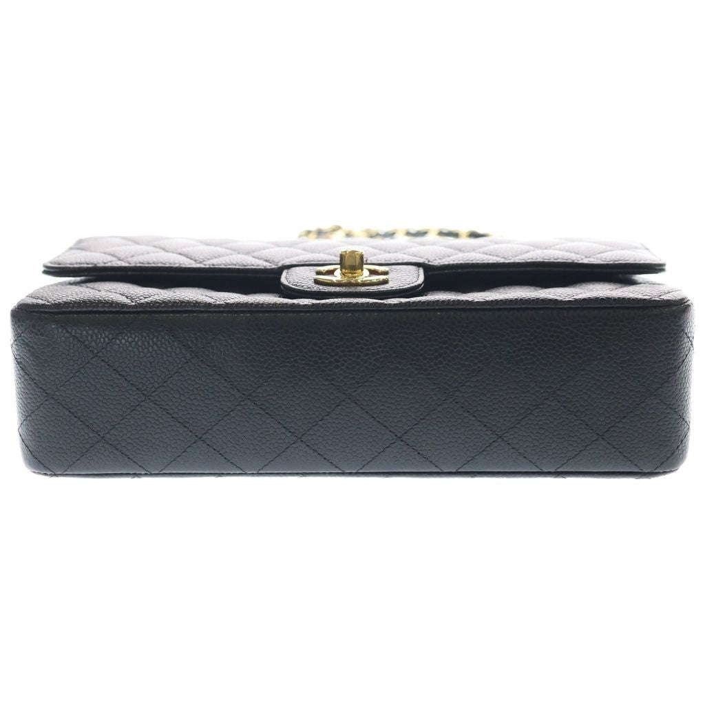 Chanel Quilted 25 Caviar Leather Double Flap Chain Shoulder Bag Gold Black — view 4