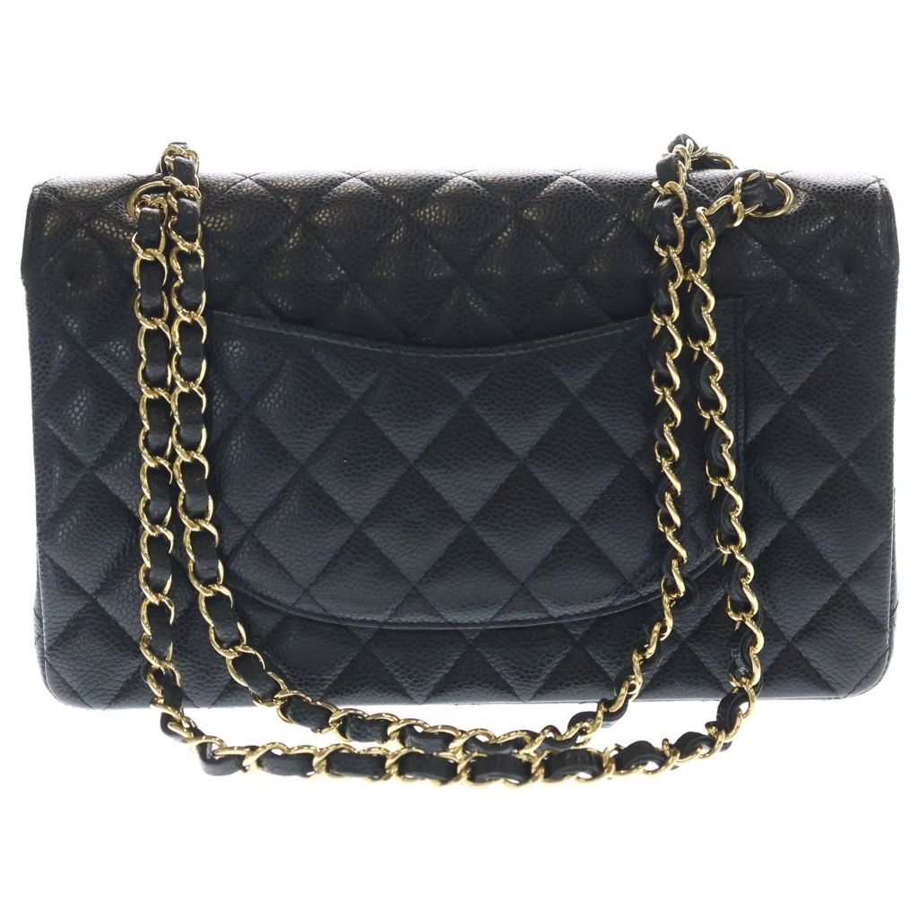 Chanel Quilted 25 Caviar Leather Double Flap Chain Shoulder Bag Gold Black — view 2