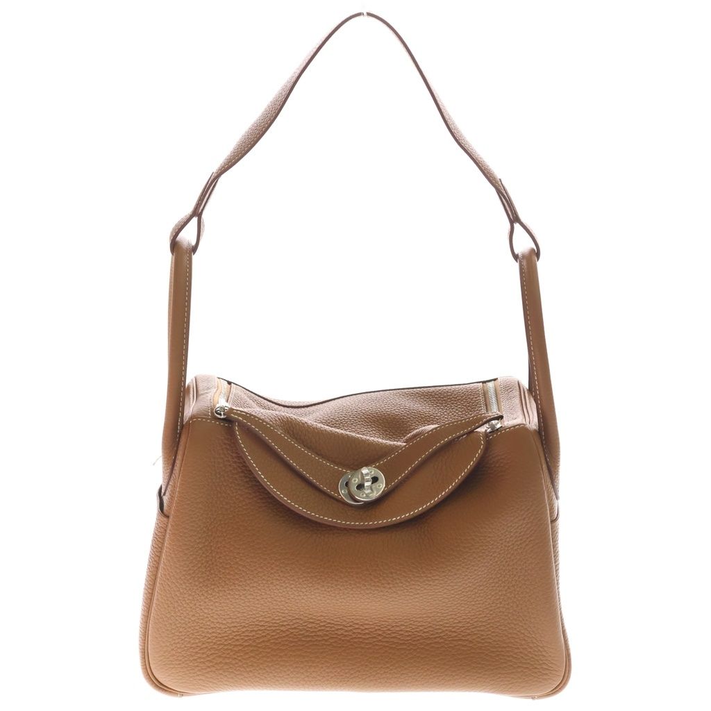 Hermes Lindy 30 Taurillon Clemence Gold Shoulder Bag Silver Brown