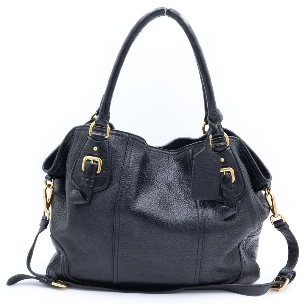 Prada Logo 2-Way Leather Shoulder Bag Black — view 2