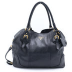 Prada Logo 2-Way Leather Shoulder Bag Black