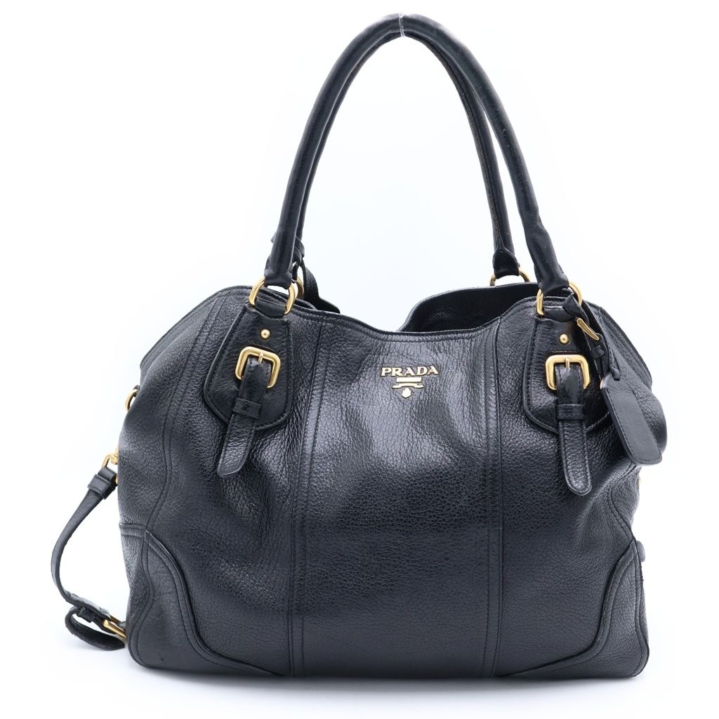 Prada Logo 2-Way Leather Shoulder Bag Black