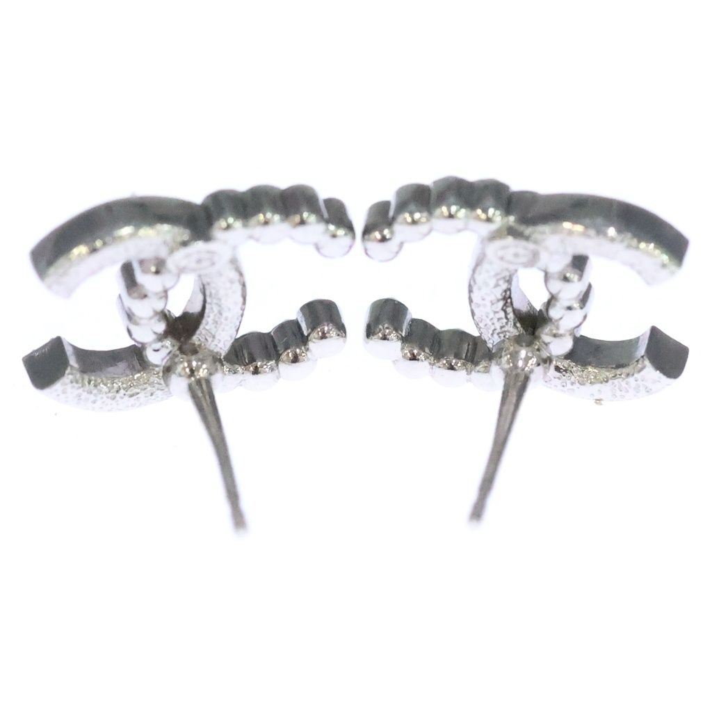 Chanel CC Logo Stud Earrings Strass Costume Pearl White Silver — view 2