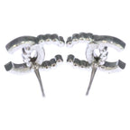 Chanel CC Logo Stud Earrings Strass Costume Pearl White Silver — view 2