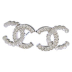 Chanel CC Logo Stud Earrings Strass Costume Pearl White Silver