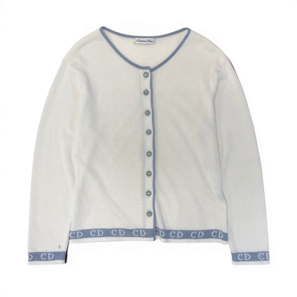 Dior Eg8 Long Sleeve Knit Cardigan CD Logo Bicolor L White — view 2