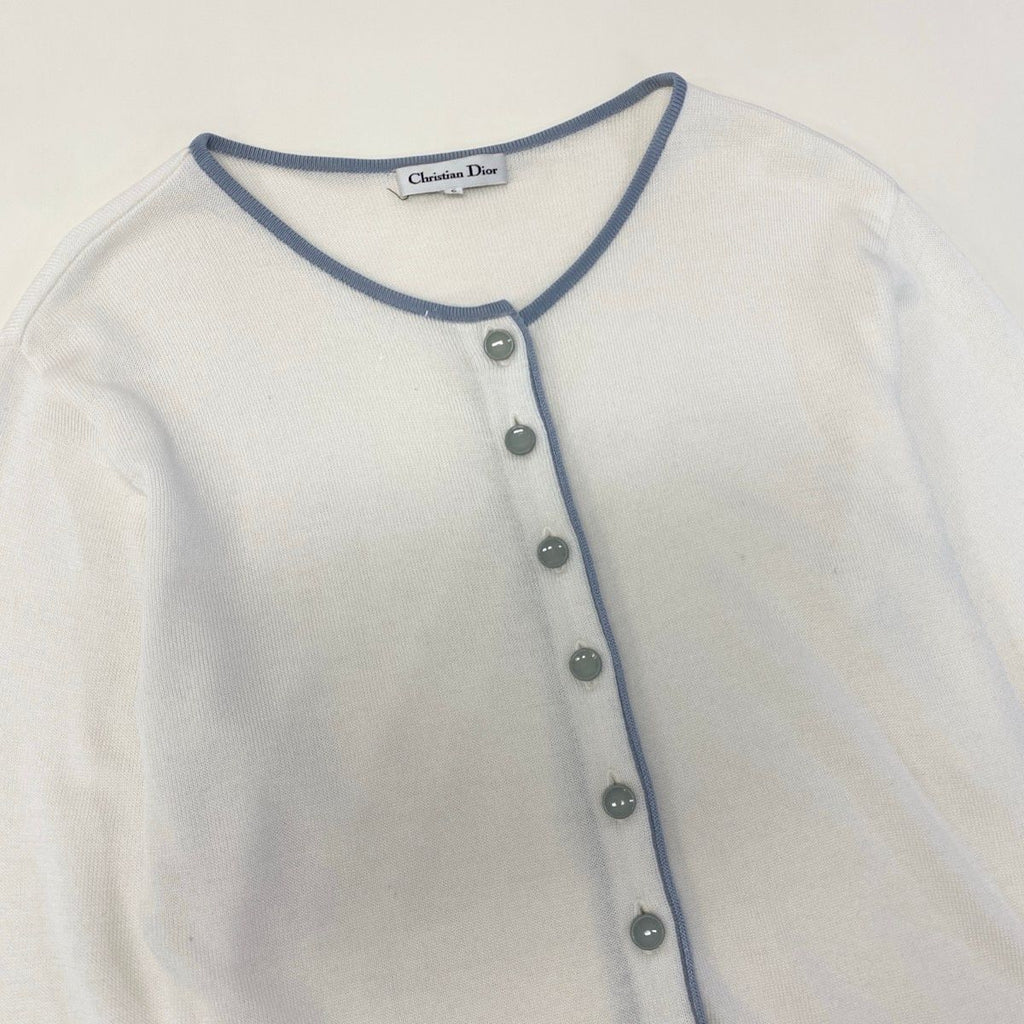 Dior Eg8 Long Sleeve Knit Cardigan CD Logo Bicolor L White — view 4