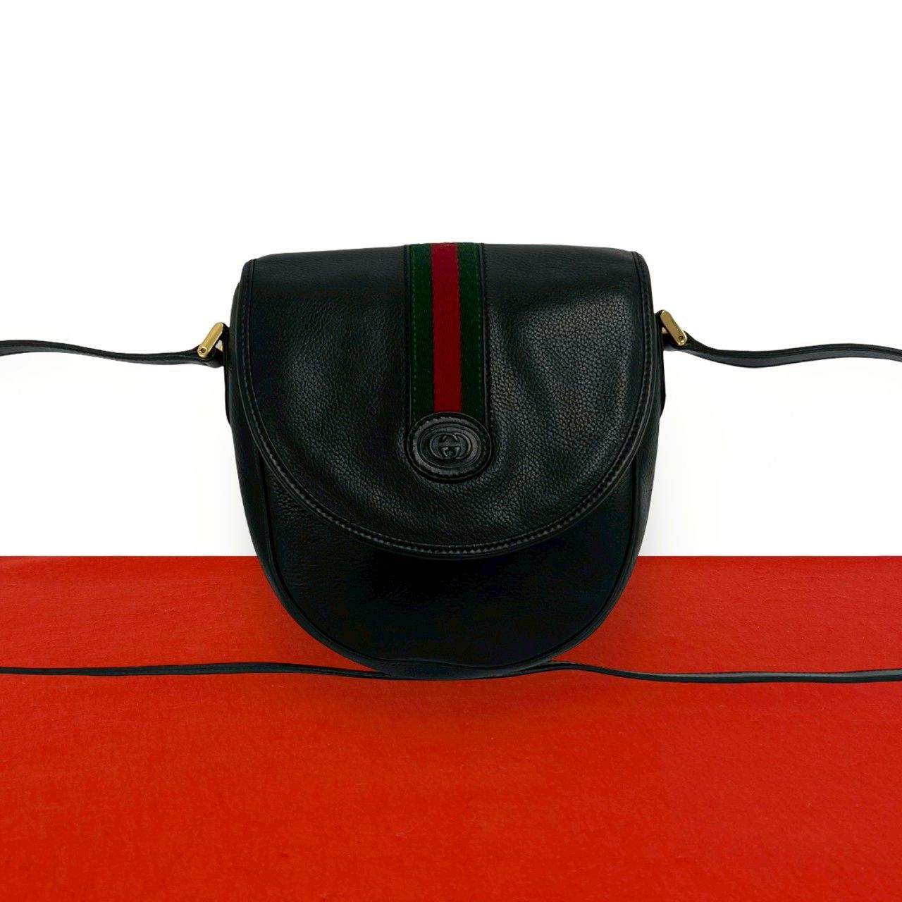 Gucci Vintage Sherry Line GG Logo Leather Shoulder Bag Pochette Black