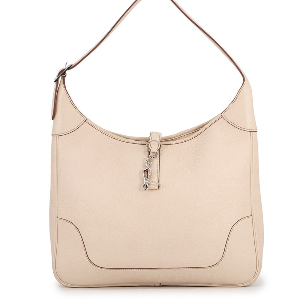 Hermes Shoulder Bag Trim 35 Ivory Silver Taurillon Clemence