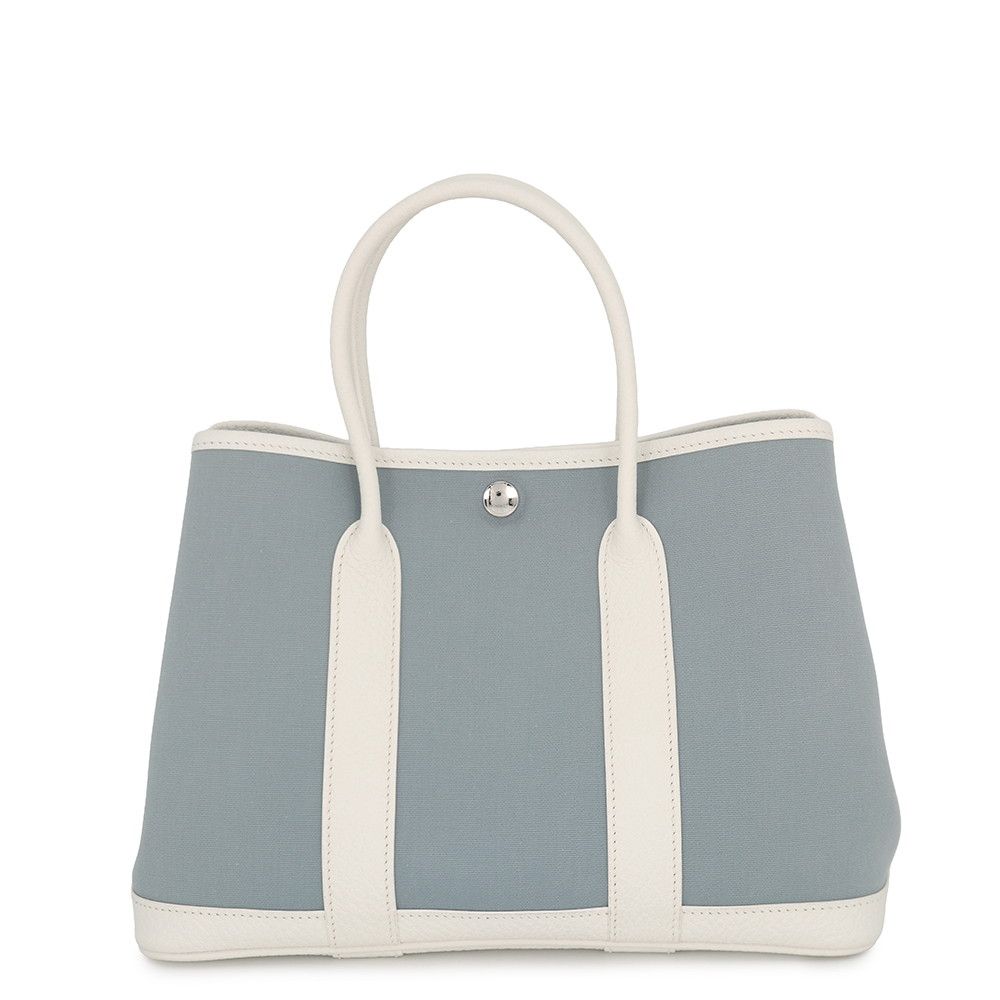 Hermes Tote Garden Party TPM Blue Run Cles Silver Toile Officier Negonda