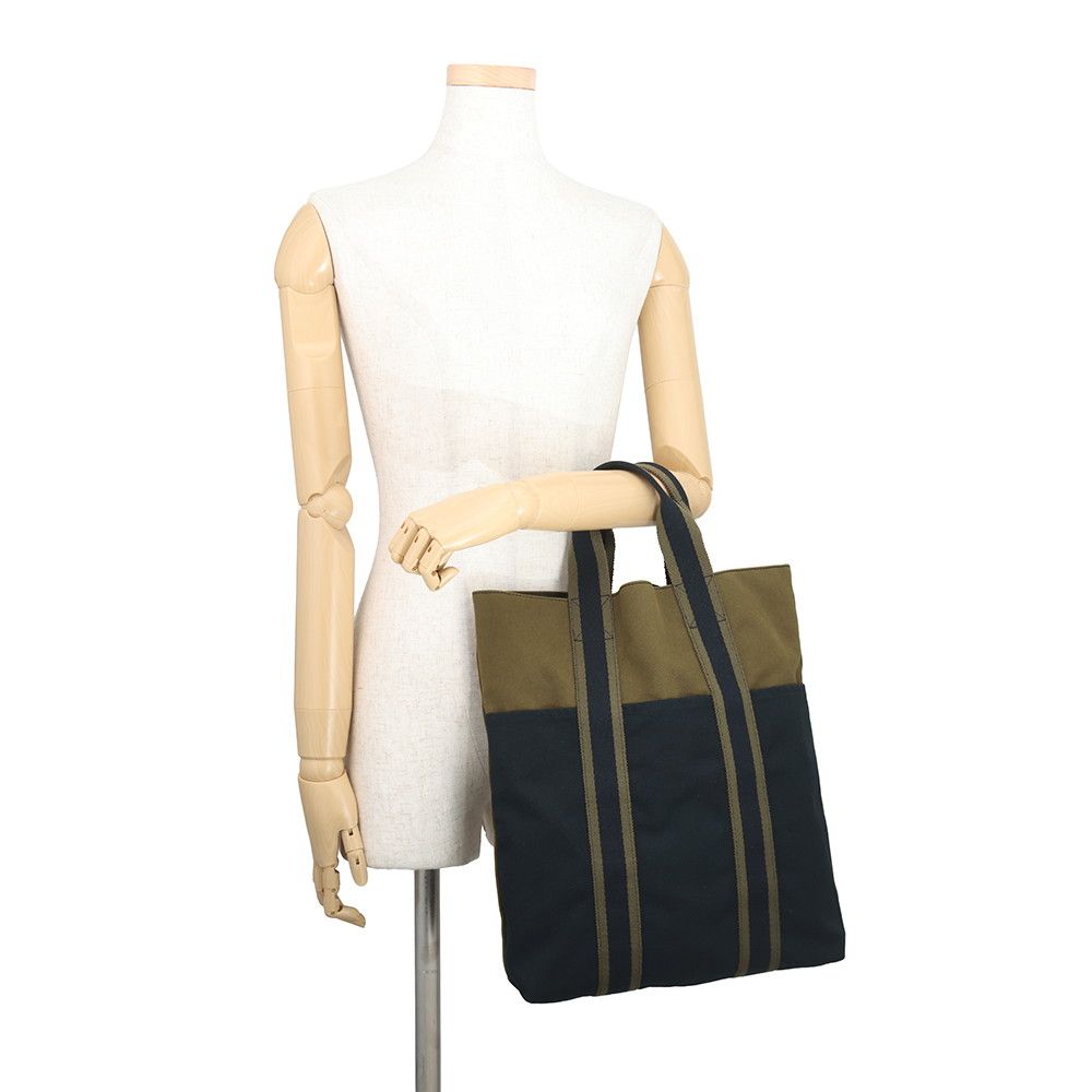 Hermes Tote Fourre Tout Cabas Green Black Canvas — view 4