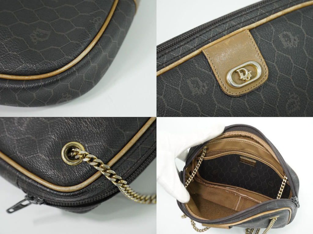 Dior Honeycomb Pattern Chain Shoulder Bag Pochette Black — view 8