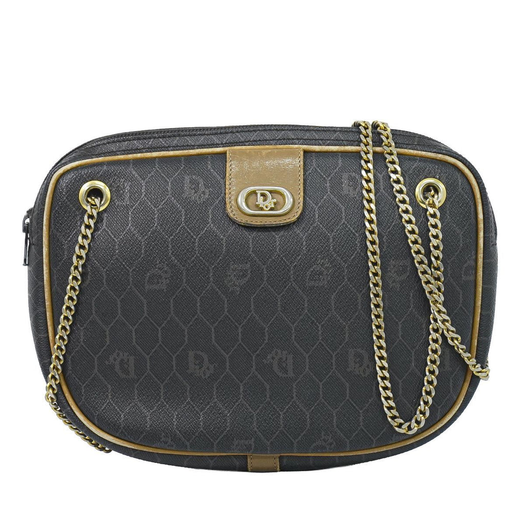 Dior Honeycomb Pattern Chain Shoulder Bag Pochette Black