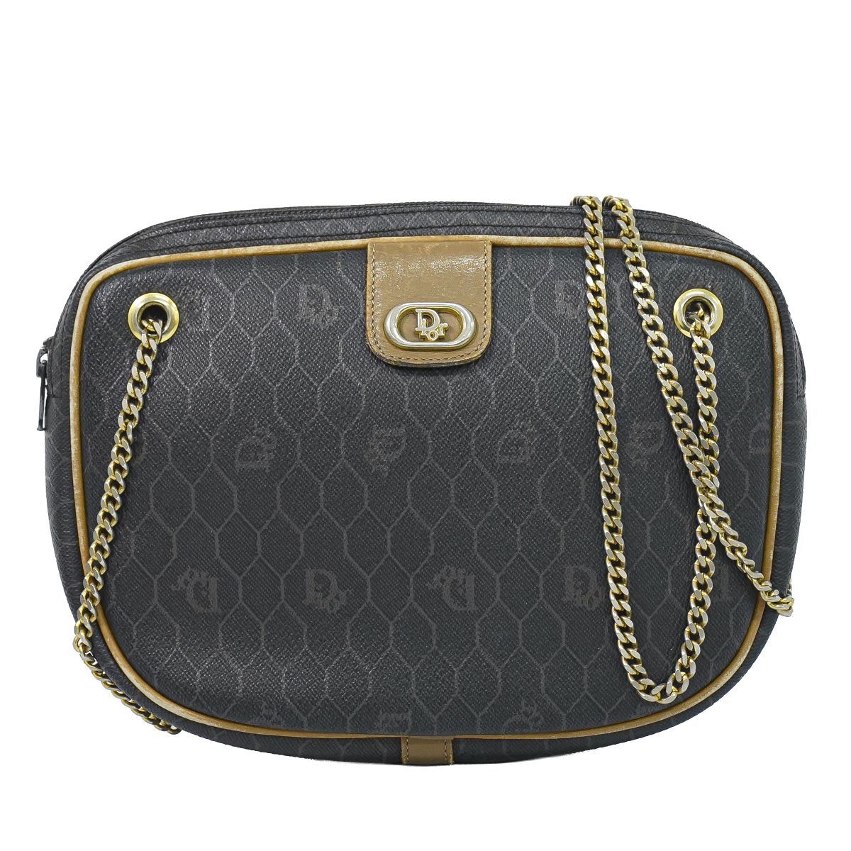 Dior Honeycomb Pattern Chain Shoulder Bag Pochette Black