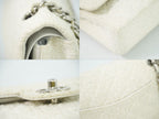 Chanel CC Logo Quilted 25 Double Flap Chain Shoulder Bag Tweed White — view 7