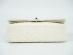Chanel CC Logo Quilted 25 Double Flap Chain Shoulder Bag Tweed White — view 3
