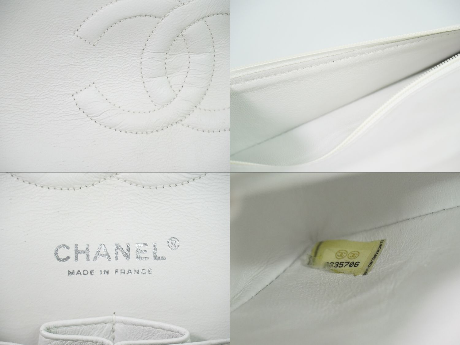 Chanel CC Logo Quilted 25 Double Flap Chain Shoulder Bag Tweed White — view 9