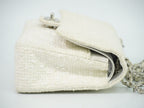 Chanel CC Logo Quilted 25 Double Flap Chain Shoulder Bag Tweed White — view 4