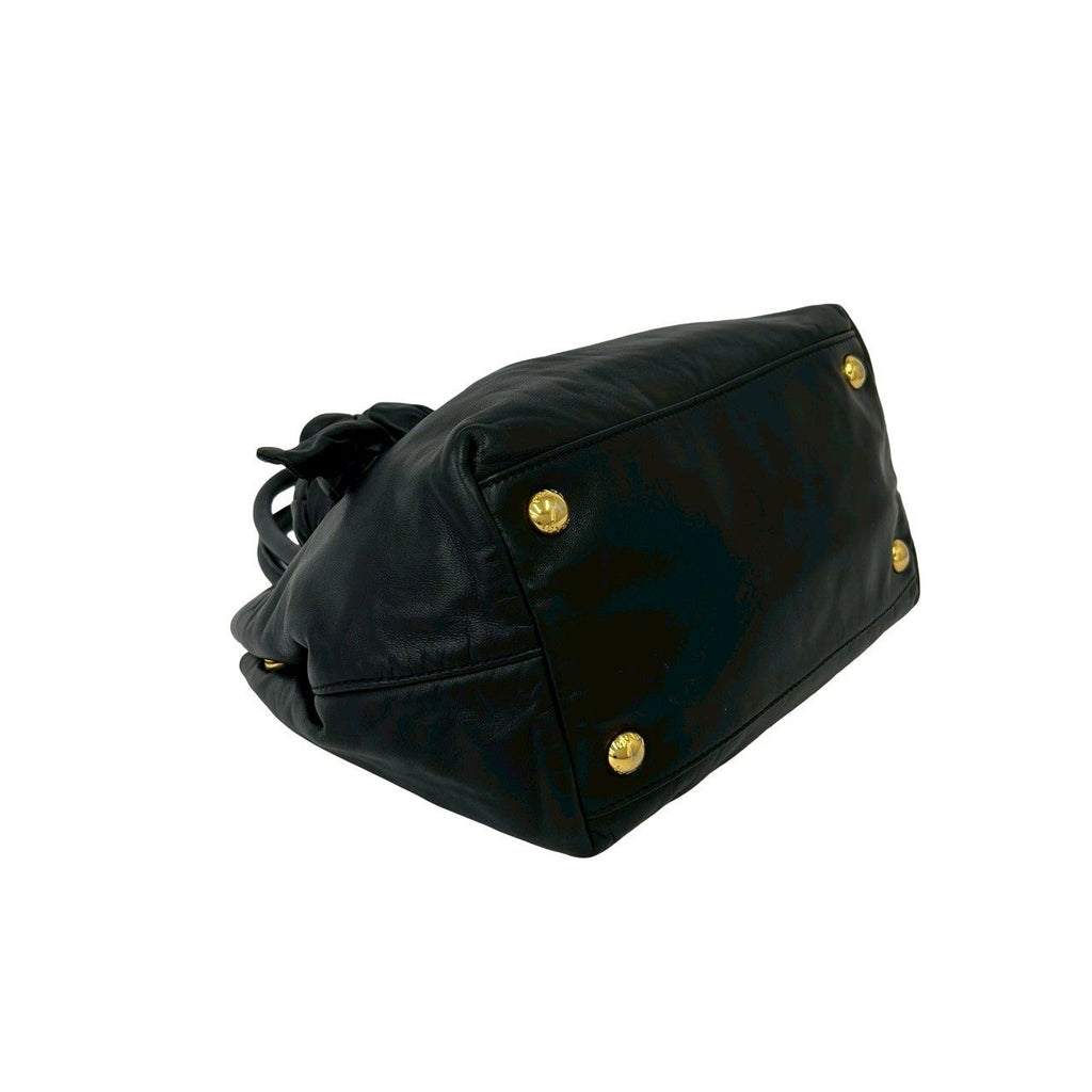 Prada Logo Rose Motif Leather 2-Way Mini Tote Shoulder Bag Black — view 7